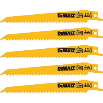 DEWALT 6 In. 6 TPI Taper Back Bi-Metal Reciprocating Saw Blade (5-Pack)