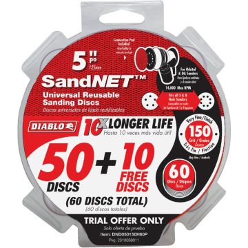 Diablo SandNet 5 In. 150 Grit Reusable Sanding Disc with Connection Pad (50-Pack)