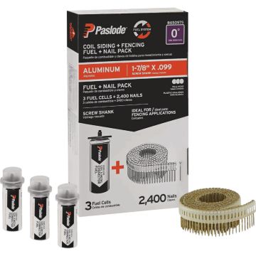 Paslode 1-7/8 In. x 0.099 In. 0 Degree Plastic Strip Aluminum Coil Fencing Nail with (3) Fuel Cells (2400 Ct.)