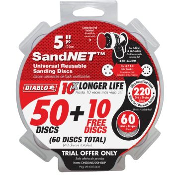 Diablo SandNet 5 In. 220 Grit Reusable Sanding Disc with Connection Pad (50-Pack)