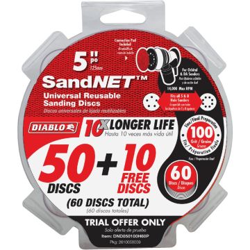 Diablo SandNet 5 In. 100 Grit Reusable Sanding Disc with Connection Pad (50-Pack)