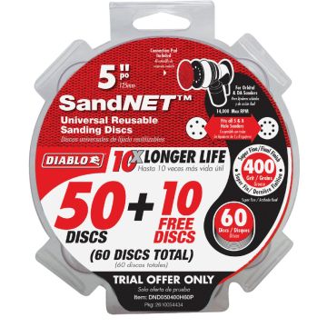 Diablo SandNet 5 In. 400 Grit Reusable Sanding Disc with Connection Pad (50-Pack)