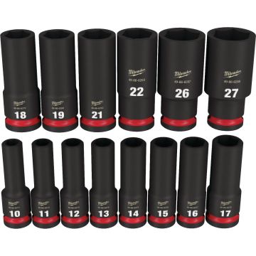 Milwaukee SHOCKWAVE Metric 1/2 In. Drive 6-Point Deep Impact Driver Set (14-Piece)