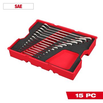 Milwaukee 15pc. SAE Ratcheting Combination Wrench Set with Tray for PACKOUT™ Drawers