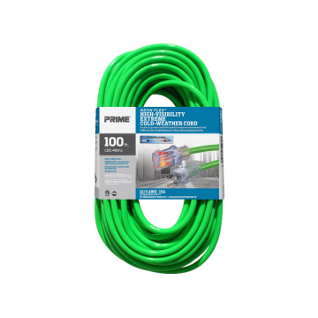 100' 12/3 Green Extension Cord with LED End