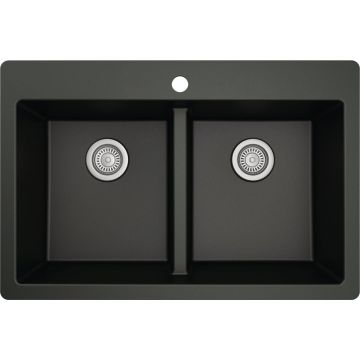 Karran 33 In. x 22 In. Black Quartz Drop-In Double Bowl Kitchen Sink