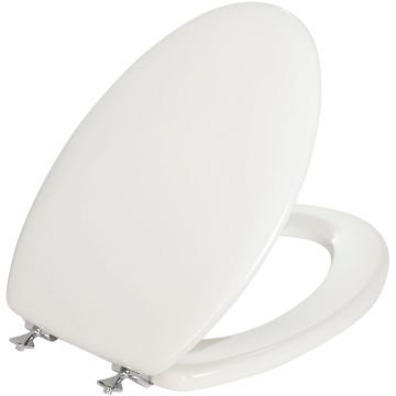 Bemis Mayfair Elongated Closed Front Premium White Wood Beveled Toilet Seat with Chrome Hinges