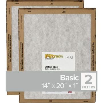 Filtrete 14 In. x 20 In. x 1 In. Basic MPR Flat Panel Furnace Filter, MERV 2 (2-Pack)