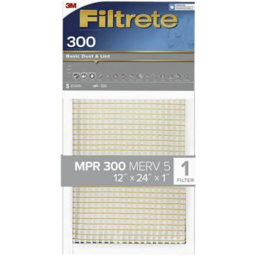 Filtrete 12 In. x 24 In. x 1 In. 300 MPR Basic Dust & Lint Furnace Filter, MERV 5