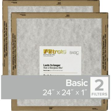 Filtrete 24 In. x 24 In. x 1 In. Basic MPR Flat Panel Furnace Filter, MERV 2 (2-Pack)
