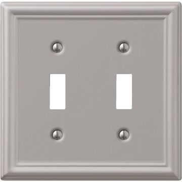 Amerelle Chelsea 2-Gang Stamped Steel Toggle Switch Wall Plate, Brushed Nickel