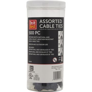 Do it Best Self-Locking Molded Nylon Black & Natural Cable Tie Assortment (500-Piece)