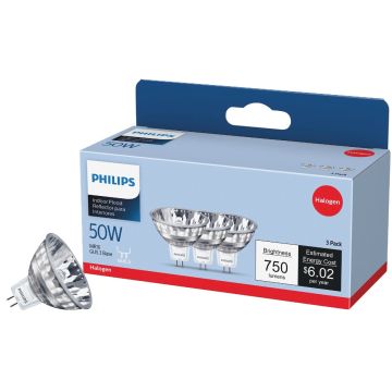 Philips 60W Equivalent Clear GU5.3 Base MR16 Halogen Floodlight Light Bulb (3-Pack)