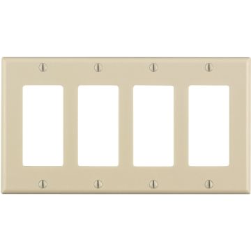 Leviton Decora 4-Gang Smooth Plastic Rocker Decorator Wall Plate, Light Almond