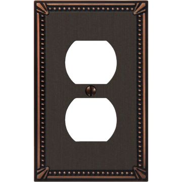 Amerelle Imperial Bead 1-Gang Cast Metal Outlet Wall Plate, Aged Bronze