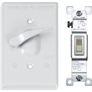 Southwire Single Toggle Vertical Mount White Weatherproof Cover with Single Pole 15A Switch