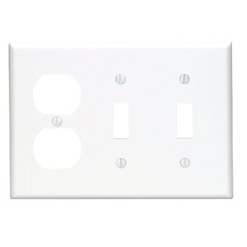 Leviton 3-Gang Plastic 2-Toggle/Duplex Outlet Wall Plate, White