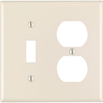 Leviton 2-Gang Plastic Single Toggle/Duplex Outlet Wall Plate, Light Almond