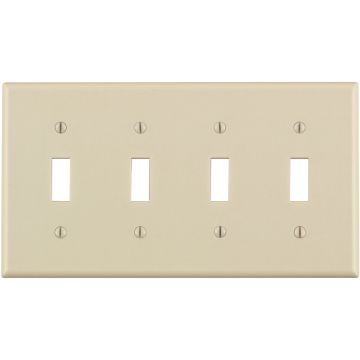 Leviton 4-Gang Plastic Toggle Switch Wall Plate, Light Almond