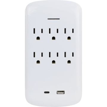 Prime Wire & Cable White 15A 6-Outlet Surge Tap with USB-A & USB-C