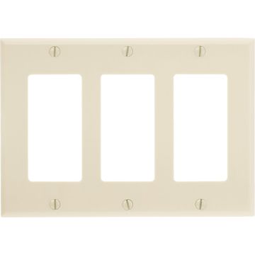 Leviton Decora 3-Gang Smooth Plastic Rocker Decorator Wall Plate, Ivory