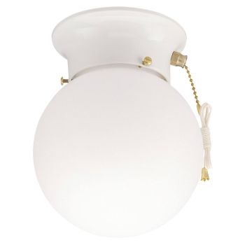 Canarm 6 In. White Incandescent Flush Mount Ceiling Light Fixture with Pull Chain