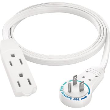 Maximm 3 Ft. 16/3 White 3-Outlet 360 Deg. Rotating Plug Extension Cord With Removable Hook