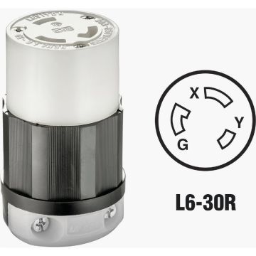 Leviton 30A 250V 3-Wire 2-Pole Industrial Grade L6-30R Locking Cord Connector