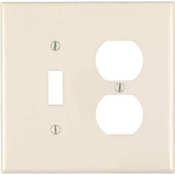 Leviton Mid-Way 2-Gang Thermoplastic Nylon Single Toggle/Duplex Outlet Wall Plate, Light Almond