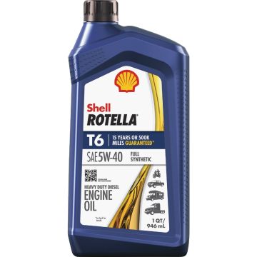 Shell Rotella T6 Full Synthetic 5W-40 Diesel Engine Oil, 1 Qt.