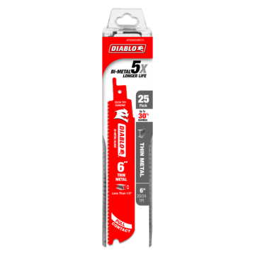 Diablo Tools 6" 20/24TPI Bi-Metal Reciprocating Saw Blades for Thin Metal 25-pack
