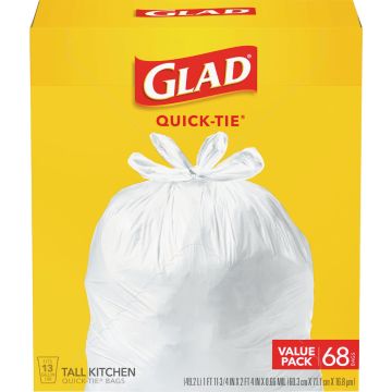 Glad Quick-Tie 13 Gal. Tall Kitchen Trash Bags (68-Count)
