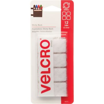VELCRO Brand 7/8 In. White Hook & Loop Square (12-Count)