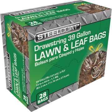 Steelcoat 39 Gal. Clear Lawn & Leaf Drawstring Trash Bag (28-Count)