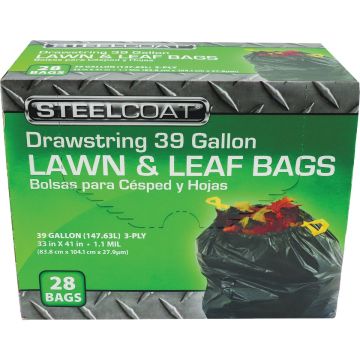 Steelcoat 39 Gal. Black Drawstring Lawn & Leaf Trash Bag (28-Count)