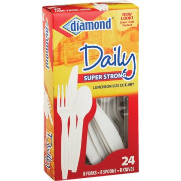 Diamond Heavy-Duty Plastic Cutlery Set (24-Piece BX)