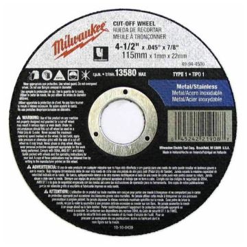 Milwaukee 4-1/2" x .045" x 7/8" Cut-Off Wheel (Type 1)