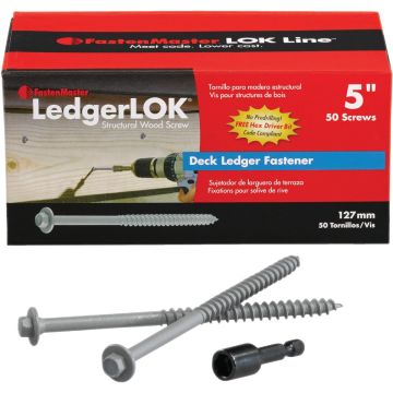 FastenMaster LedgerLok 0.305 In. x 5 In. Coarse Steel Hex-Head Ledger Board Fasteners (50 Ct. Box)