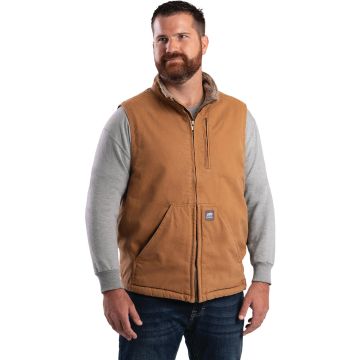 Berne Heartland Men's XL Brown Sherpa-Lined Washed Duck Vest