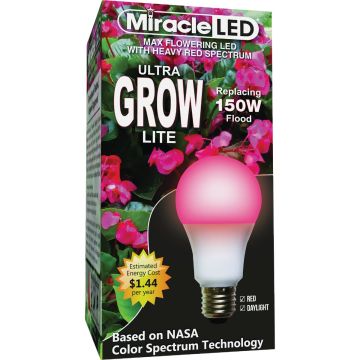 Miracle LED Ultra Grow 150W Equivalent Red & Daylight Spectrum A19 Medium Base LED Plant Light Bulb