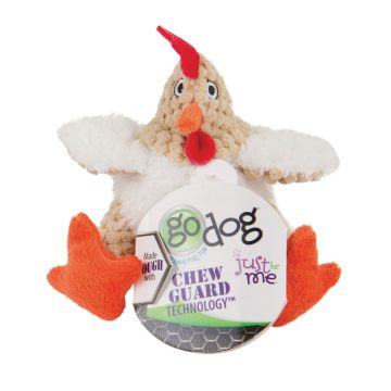 goDog Checkers Just For Me Mini White Fat Rooster Squeaky Plush Dog Toy