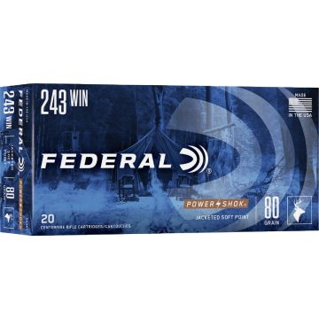 Federal Power Shok .243 Win 80 Grain Jacketed Soft Point Centerfire Ammunition Cartridges