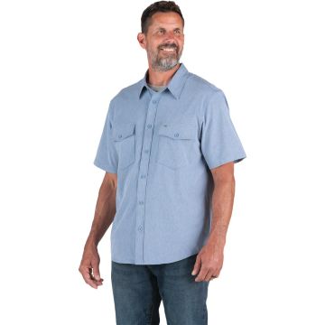 Berne Flex180 Men's Large Chambray Blue UPF Button Down Short Sleeve Shirt