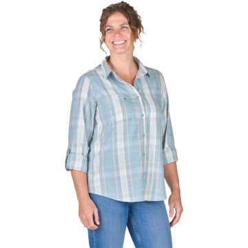 Berne Flex180 Women's Medium Plaid Eggshell Blue UPF Button Down Long Sleeve Shirt