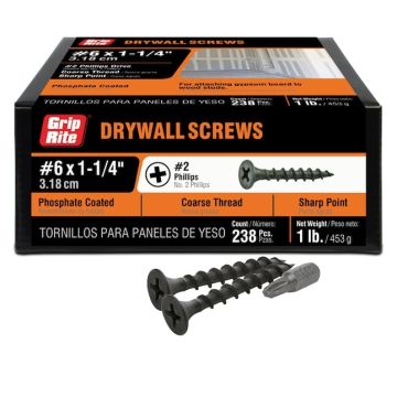 Grip-Rite 1lb 258-Pack 1-1/4" Coated Bugle Head Drywall Screws