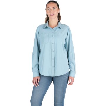 Berne Flex180 Women's Medium Heathered Eggshell Blue UPF Button Down Long Sleeve Shirt