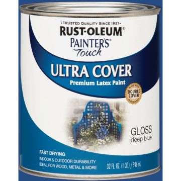 Rust-Oleum Painter's Touch 2X Ultra Cover Premium Latex Paint, Gloss Deep Blue, 1 Qt.