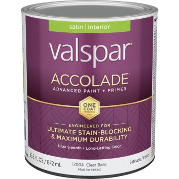 Valspar Accolade Super Premium 100% Acrylic Paint & Primer Satin Interior Wall Paint, Clear Base, 1 Qt.
