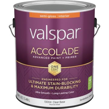 Valspar Accolade Super Premium 100% Acrylic Paint & Primer Semi-Gloss Interior Wall Paint, Clear Base, 1 Gal.