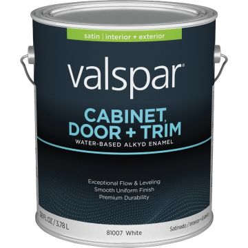 Valspar Cabinet, Door, & Trim Waterborne Alkyd Satin Interior/Exterior Enamel, White Base, 1 Gal.